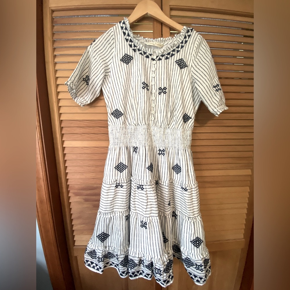 Wayward Fancies Eshakti Womens Cotton Floral Embroidered Midi Dress White Blue L